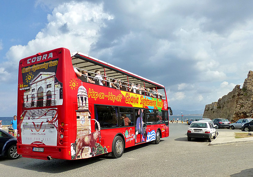 A good way to discover Chania with a guide is to go with one of the tourist buses.