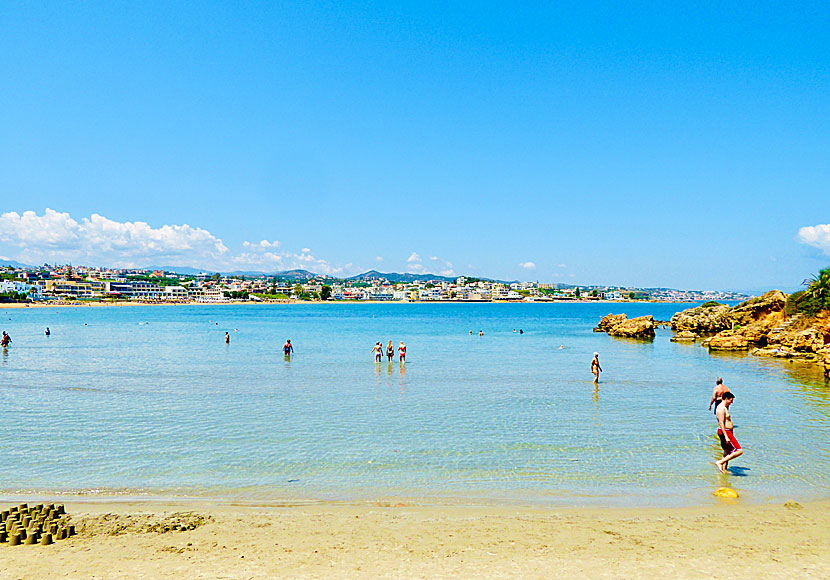 The shallow child-friendly sandy beach in Agii Apostoli.