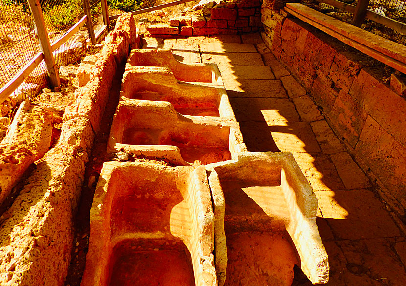 Bath tubs and toilets in Ancient Falassarna in Crete.