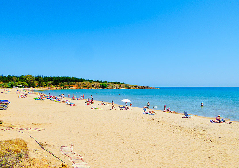 The nice child-friendly beaches Chrissi Akti and Golden beach in western Crete.