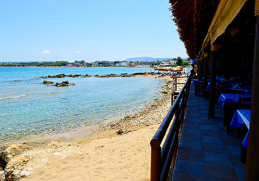 Restaurant Kalamaki, Kalamaki beach and Agii Apostoli beach west of Chania in Crete.