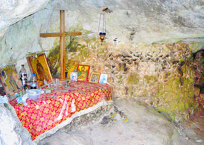 Altar, cross and icons in Katholiko church in Crete.