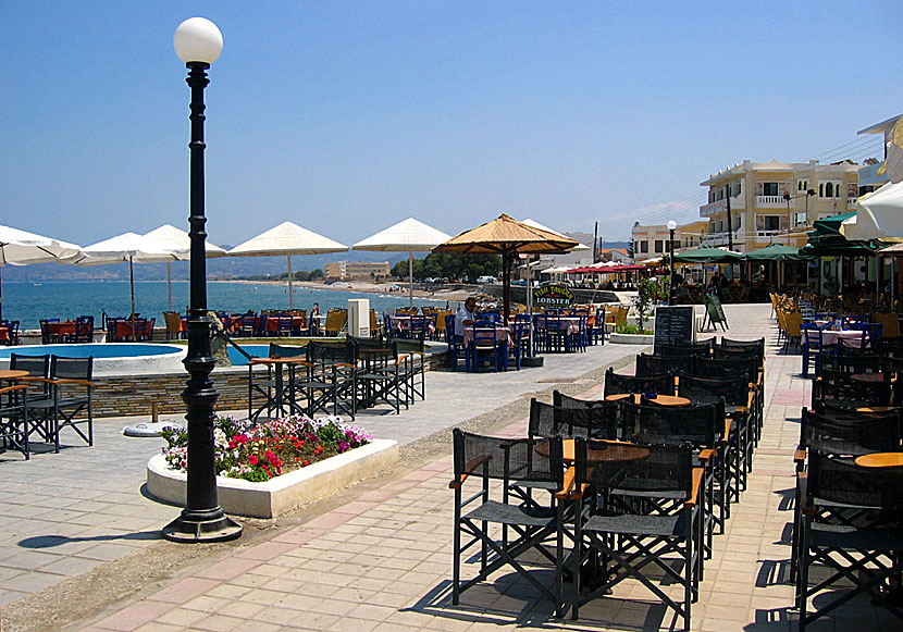 The seafront promenade in Kissamos. At the far end is the other beach visible. Crete.
