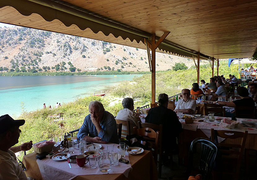 Tavernas above Lake Kournas in Crete.
