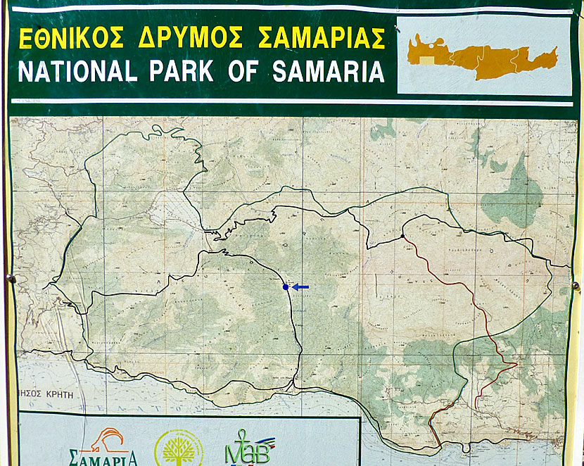 Map of Samaria National Park in Crete.