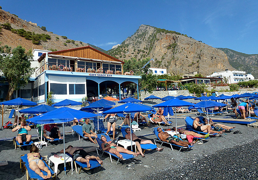 Tired hikers waiting for the ferry to Chora Sfakion.