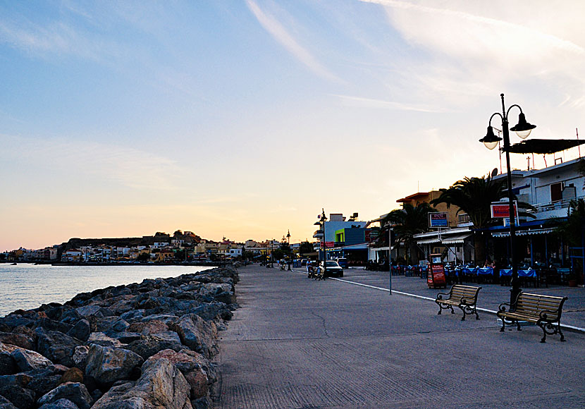 The harbour promenade in Paleochora is lined with tavernas, restaurants, bars and cafes.