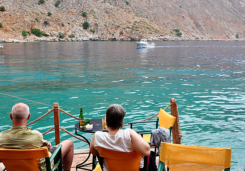 Taxi boats from Chora Sfakion to and from Loutro in southern Crete.