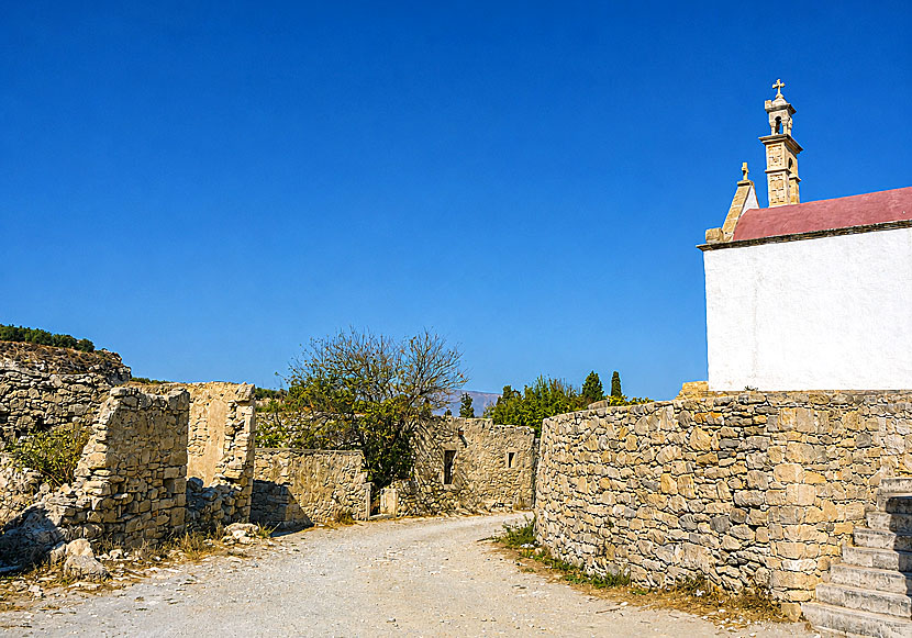Agia Ekaterini Church and the ruins of the abandoned village of Etia.