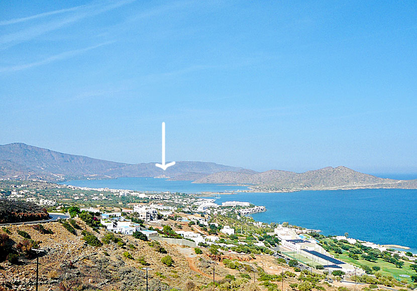 View of parts of Elounda. Spinalonga can be seen in the distance.