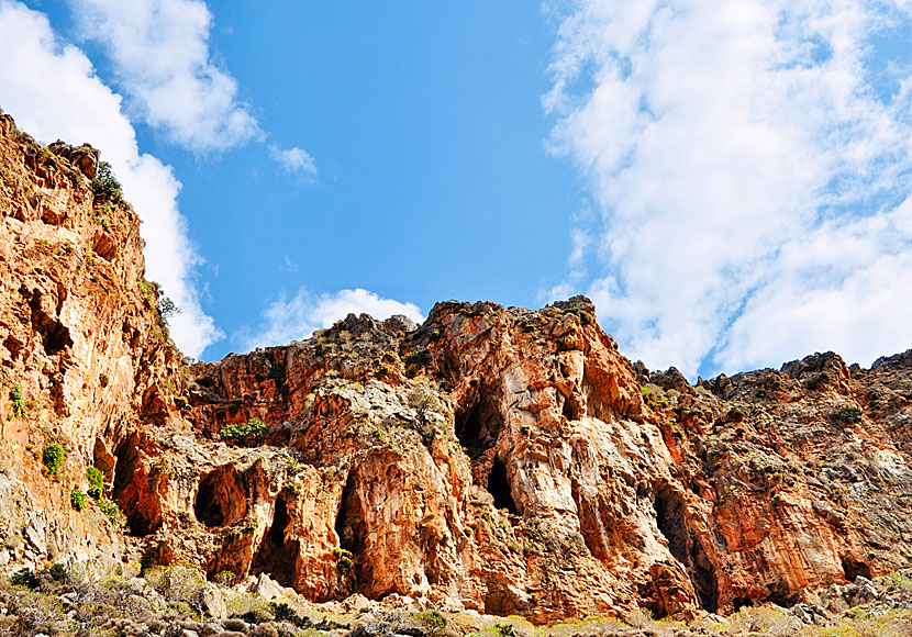 Minoan tombs in the caves of the Gorge of Death in Crete.