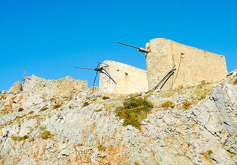 Windmills in Crete built to withstand northerly winds.