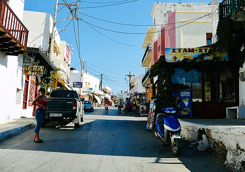 Shops, supermarket, gyros, car rental, ATM, bars and cafes in the village of Sissi in Crete.