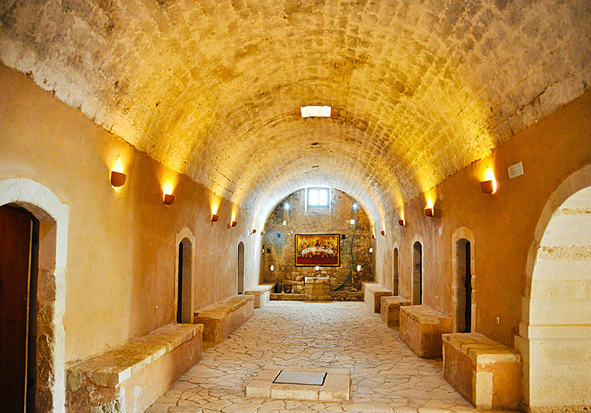 Monks' cells in Arkadi Monastery in Crete.