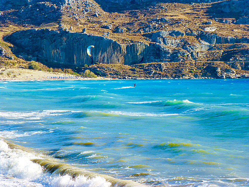 Kitesurfing in Plakias on Crete in Greece.