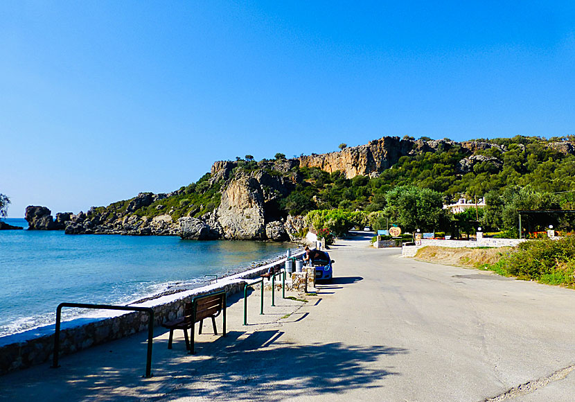 Tavernas, restaurants and hotels at Polirizos beach near Korakas and Rodakino in southern Crete.