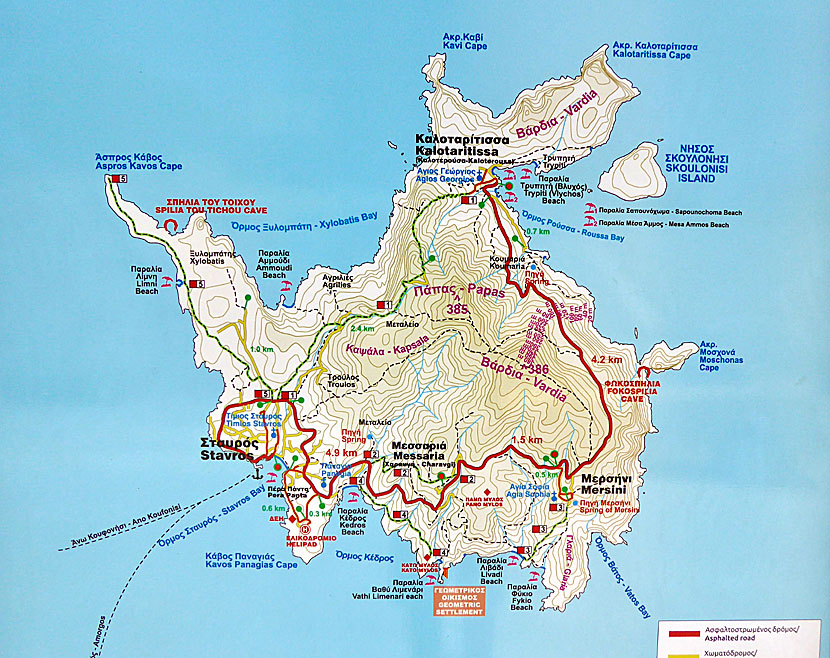 Hiking map of Donoussa in the Cyclades.