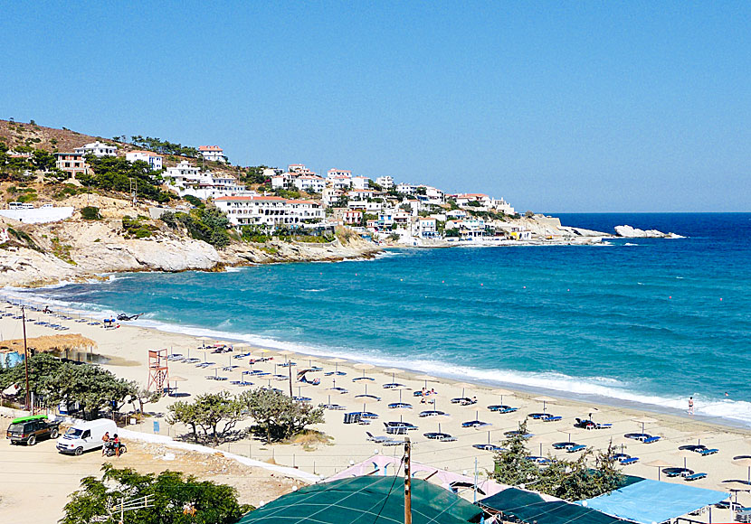 Livadi beach in Armenistis is the best beach in Ikaria with fine golden sand and inviting turquoise water.