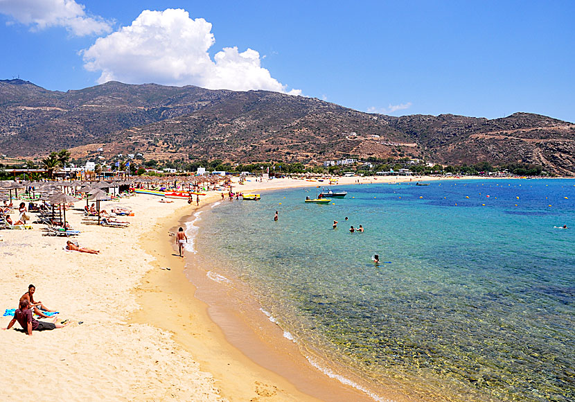 The fantastic sandy beach Mylopotas beach on Ios in Greece.