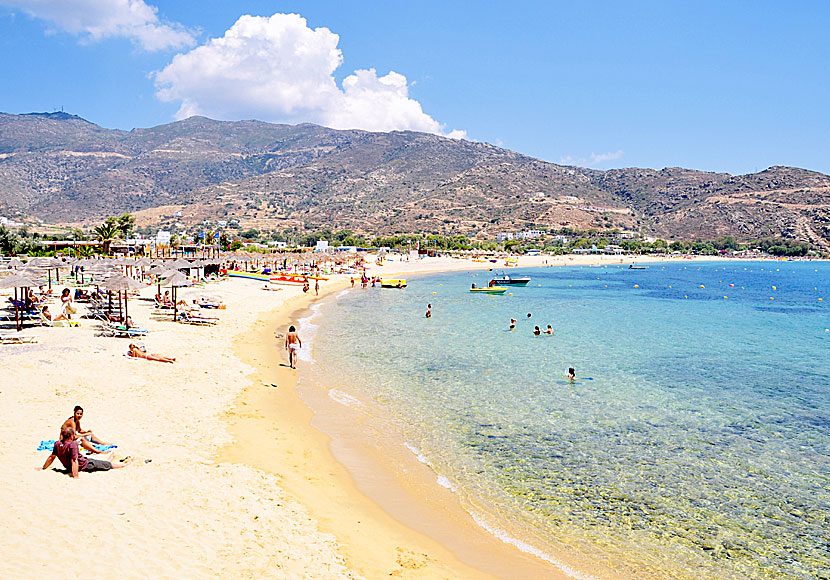 The fantastic sandy Mylopotas beach on Ios in Greece.