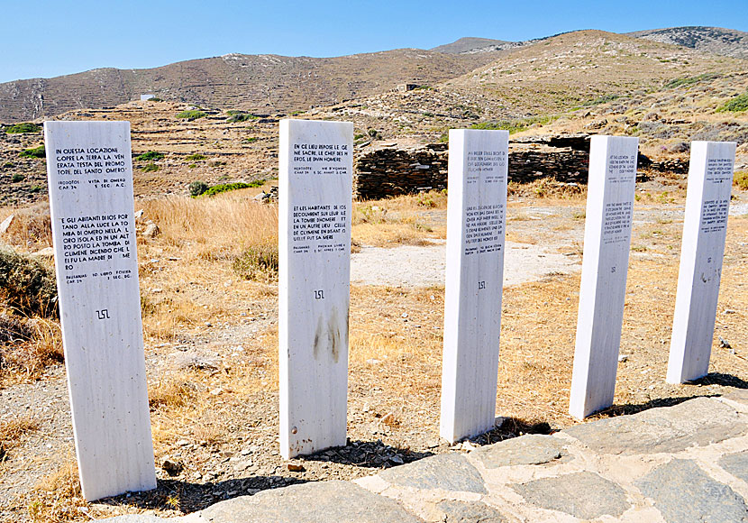 The pillars with texts about Homer in Greece.