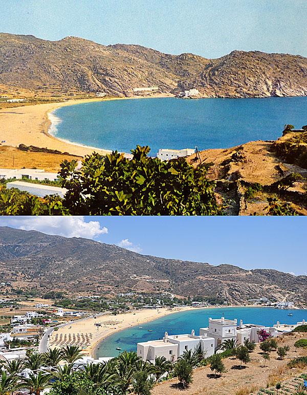 Mylopotas beach on Ios in 1970 and in 2018.