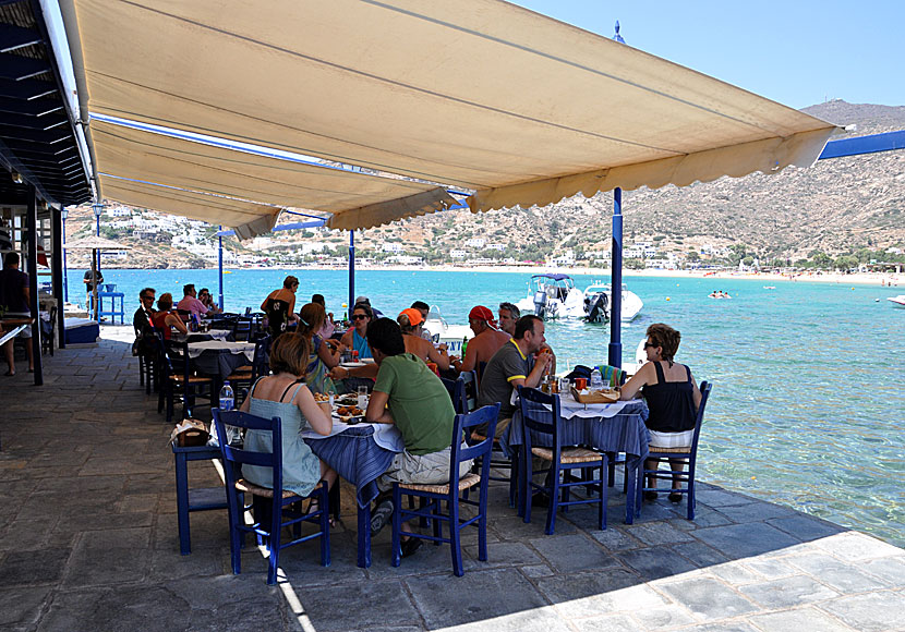 Drakos Taverna at Mylopotas beach in Ios island in Greece.