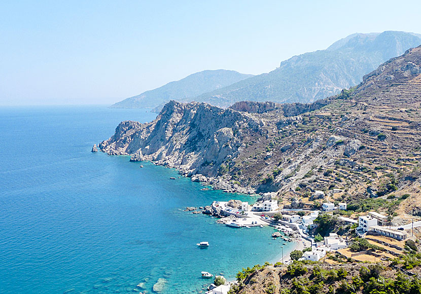 The cosy coastal village of Agios Nikolaos, located below Spoa in Karpathos.