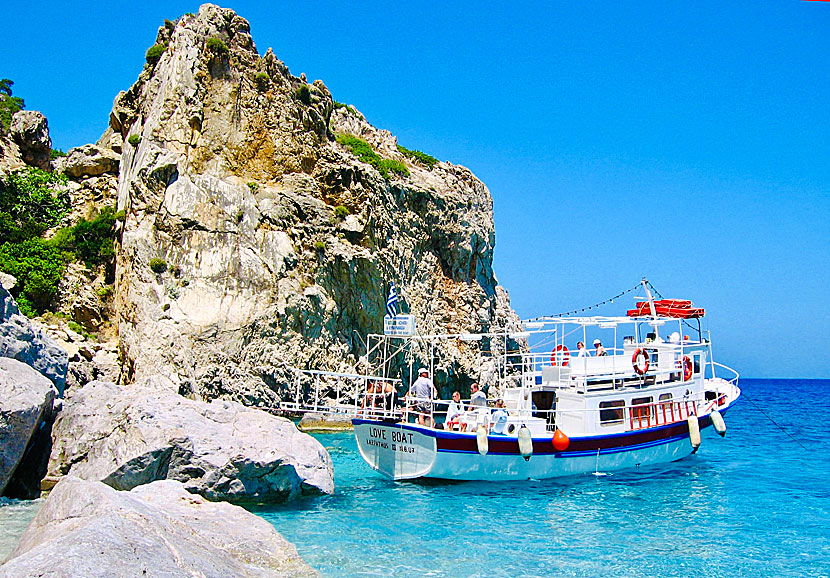 Beach boats to Kyra Panagia beach depart from the port of Pigadia every morning.