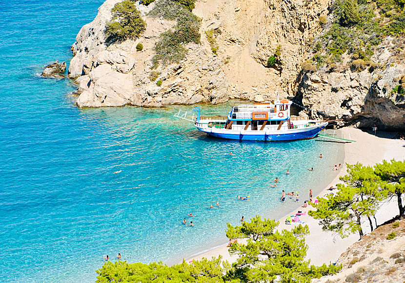 Apella beach can be reached by beach boat and excursion boat from Pigadia on Karpathos.
