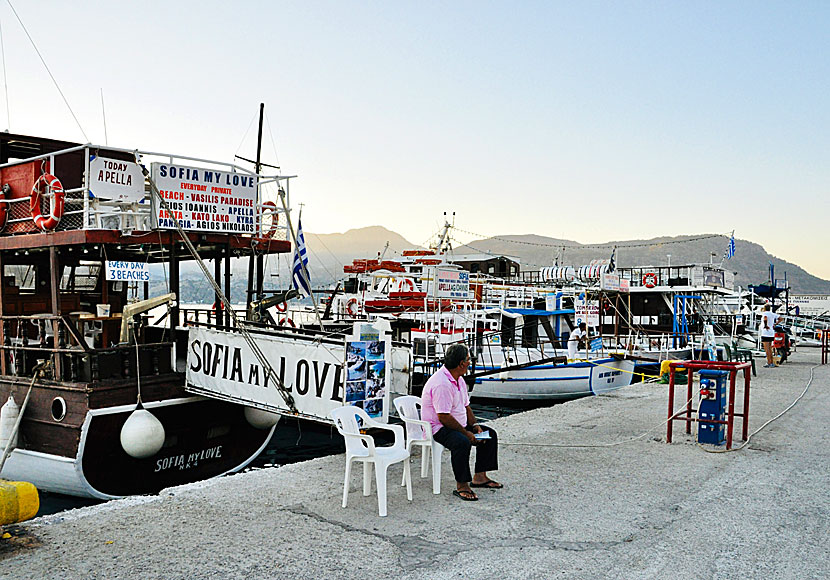 Excursion boats and beach boats in the port of Pigadia.