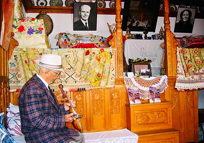 Giannis Hapsis in the Folk Museum in Othos. Karpathos.