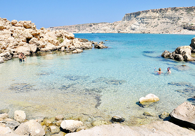 If you like snorkeling, there are several good snorkelling places in Lefkos on Karpathos.