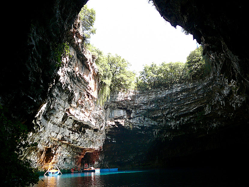 The color of the water in Melissani lake and cave changes during the day depending on where the sun is.