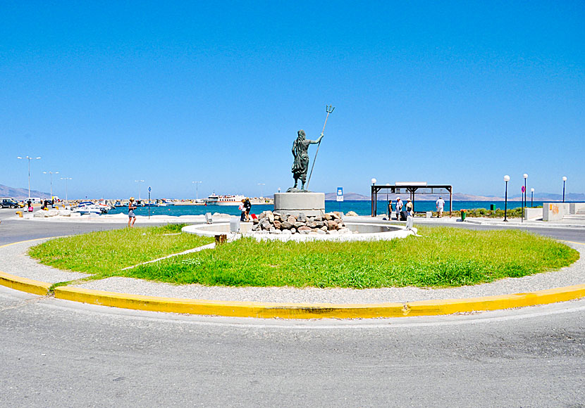 The giant roundabout in Mastichari where the statue of Poseidon stands.