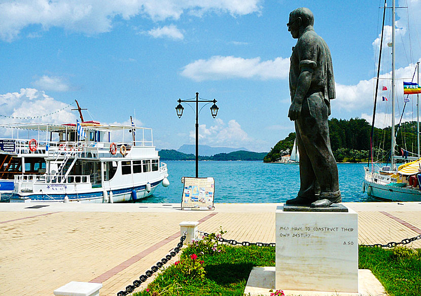 Statue of the shipowner Aristotle Onassis in Nidri on Lefkada.