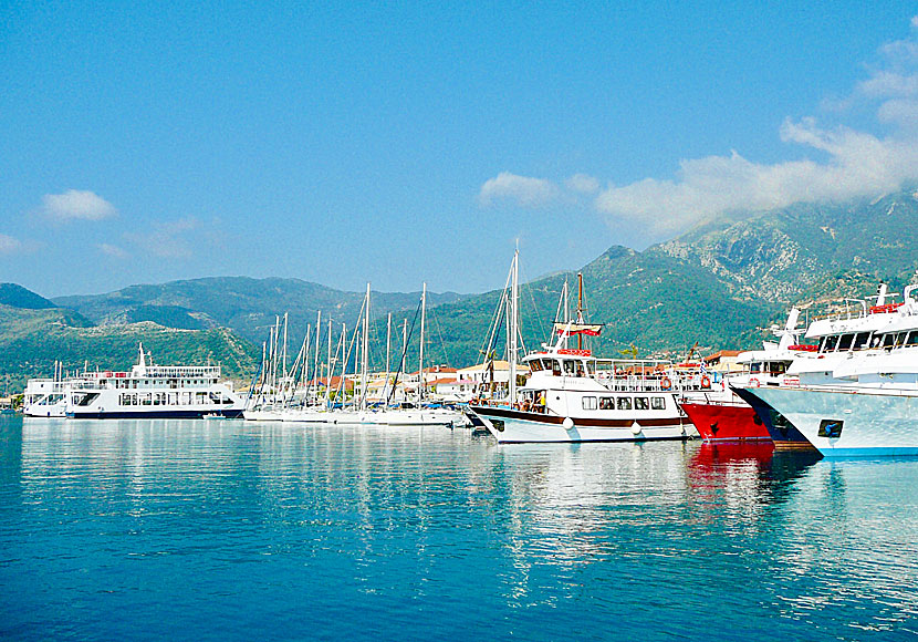 The port of Nidri in Lefkada from where there is a ferry to Meganisi.