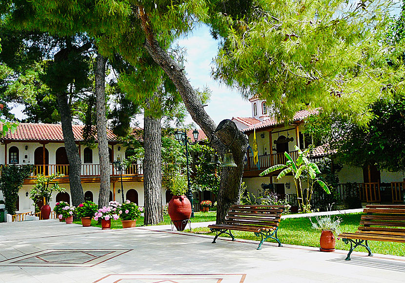 The beautiful courtyard of the Panagia Faneromeni Monastery on Lefkada in Greece.