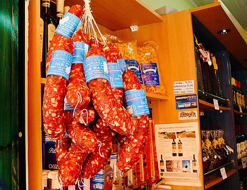 Lefkada is known throughout Greece for its salami and it is available to buy in Lefkada town.