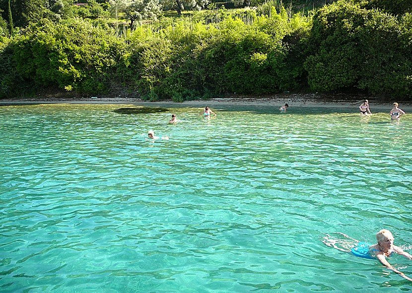 Skorpios island beach outside Nidri on Lefkas can be visited by excursion boat.