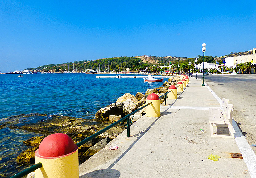The harbor promenade and port in Lakki. Leros.