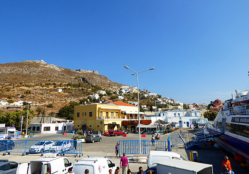 The port in Agia Marina on Leros. Kastro can be seen up on the hill.