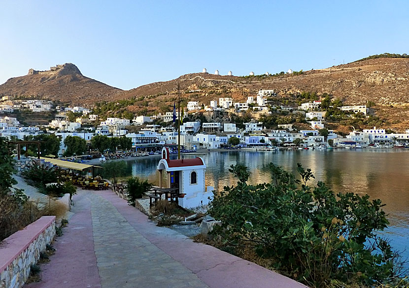 View of Panteli, Platanos and Kastro on Leros from the walkway to Spilia.