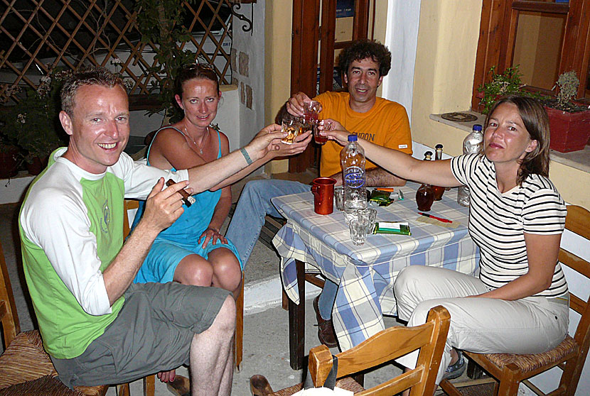 Pomegranate liqueur and good homemade Greek home cooking at Restaurant To Steki in Alinda.