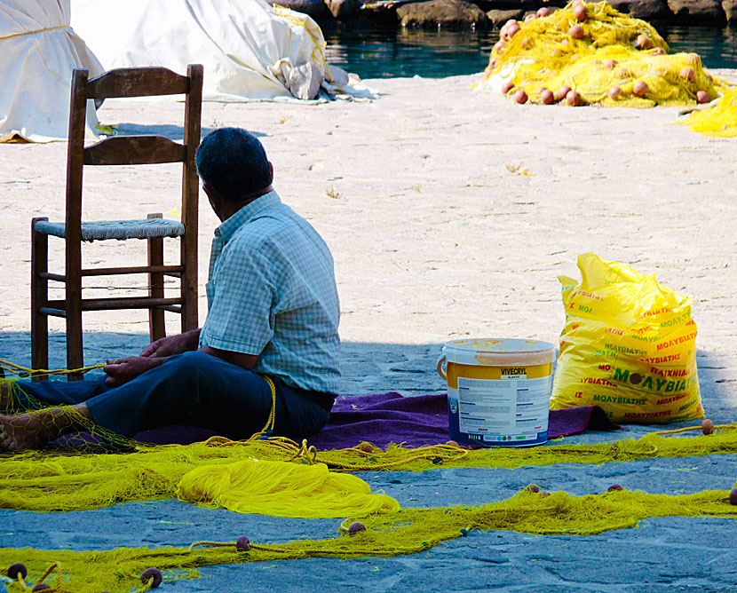 Fishermen's fishing nets are often yellow in Greece.