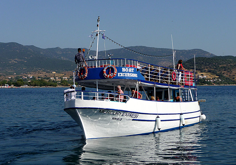 Excursion boat that runs between Molyvos and Skala Sikaminias in Lesvos.