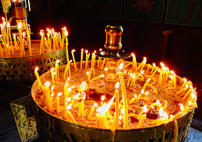 We always light candles and think of loved ones when we visit churches in Greece.