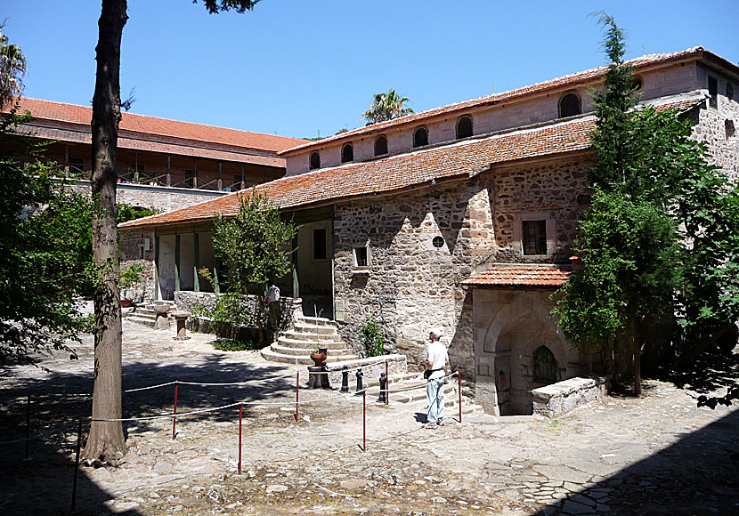 The courtyard of Limonos Monastery in Lesvos.