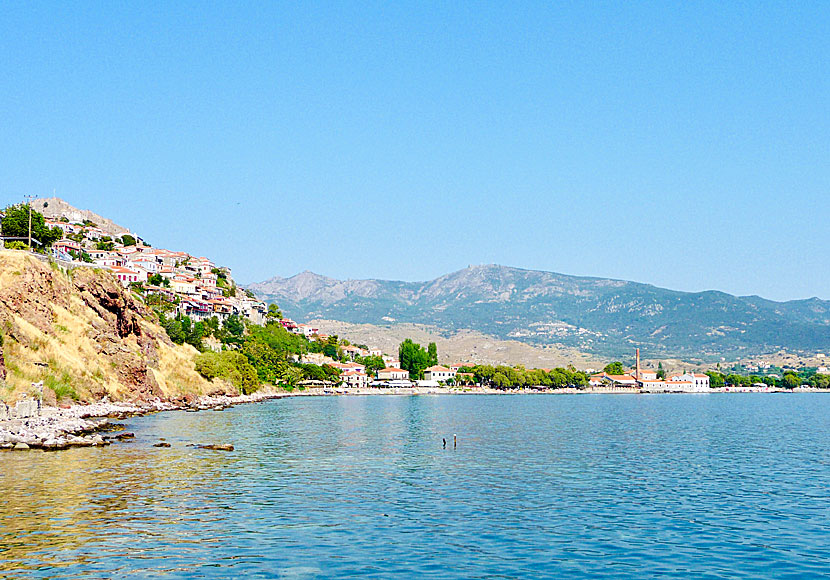 Castle of Molyvos, the old olive factory and the beach and port of Molyvos.