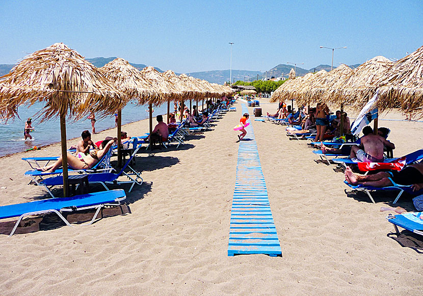 The child-friendly beach in Skala Kalloni on Lesvos in Greece.